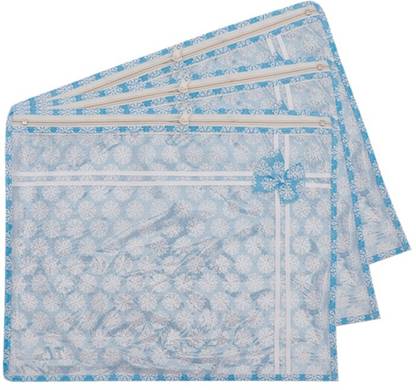 PRAHAN INTERNATIONAL Single Saree Cover High-Quality Single Saree Cover Storage Bag For Wardrobe Organizer Premium Saree Storage bag Blue Botti Printed saree cover Pack of 3
