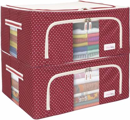 BlushBEES Living Box - Closet Organizer Cloth Storage Boxes for Wardrobe - Pack of 2, Polka Dot Red