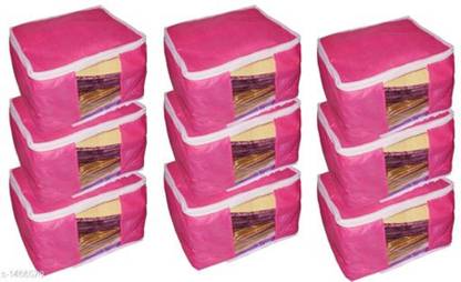 ultimatefashionista saree cover Saree Cover Gift Organizer bag vanity pouch Keep saree/Suit/Travelling Pouch  9pc pink(N)