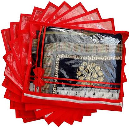 Homkom Saree Storage Organizer Single Saree Cover, Saree Storage Organizer,Red - Pack of 12 SAREECOVERS10