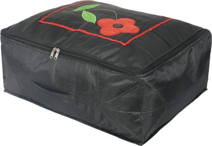 KUBER INDUSTRIES Storage Bag Polyester Flower Pattern Larage Size Clothes Storage Bag for Travel |Black 61KM07938