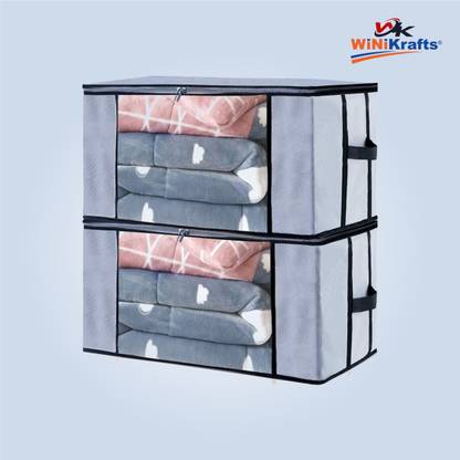 wini krafts Blanket organizer for under storage with side handles Wardrobe Clothes covers Cloth Storage Bags Closet Organizer and Storage Foldable Clothing Storage Bag for Clothes, Comforter, Underbed Storage Pack Of 2
