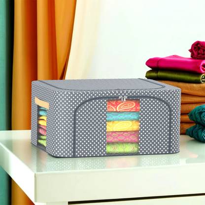 KUBER INDUSTRIES Storage Box 24 Liter Steel Frame Waterproof Parachute Cloth Storage Box | Grey Cloth Storage