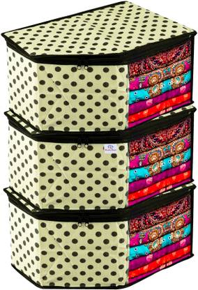Heart Home Blouse Cover Dot Design Blouse Cover & Transparent View|Wardrobe Organizers|Pack of 3|Cream Cloth storage