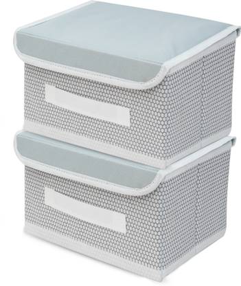 Mteaser Set of 2 Small Non-Woven Storage Box Wardrobe Closet Organizer Foldable Stackable Basket/Bins with Lid and Handle