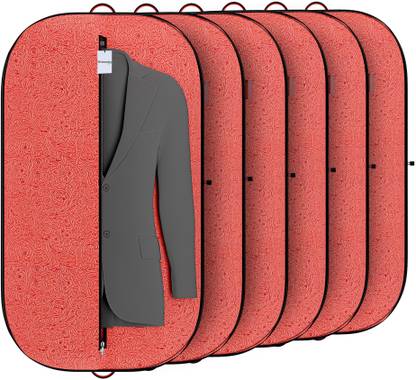 HOMESTIC Blazer Cover Coat Cover 6 Pcs Unisex Non-Woven Emboosed Wardrobe Dress/Suit Cover with Zip | Red