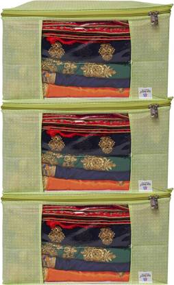 THOBHAN 100 gsm white small dots design on Parrot green background sari cover pack of 6 saree cover