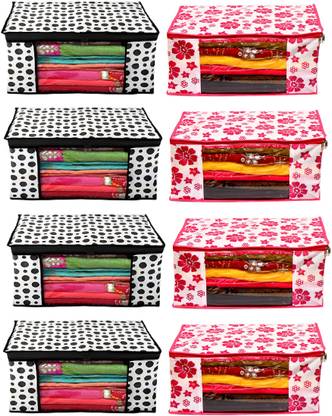 Royal Lifestyle Non Woven Saree Cover | garment cover | storage bag RL_White Polka & Pink Flower_08