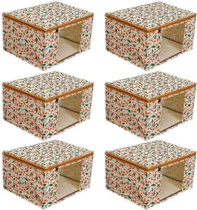 BTOS Non Woven Fabric Saree Cover/ Clothes Organizer|Transparent Window|Zipper Closure With Foldable Material Size 45x 33 x 22,Pack Of 6