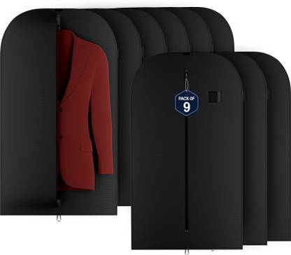 KUBER INDUSTRIES Garment Cover 9 Pcs Non-Woven Blazer Cover with Zip | Unisex Suit Covers | Plain -Black 111KM42754