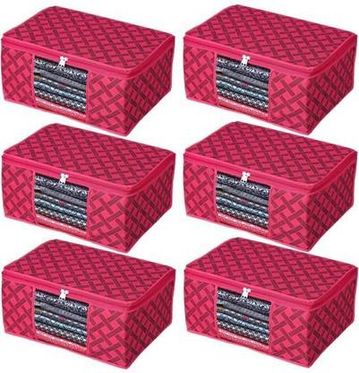 DKS enterprise cloth storage box Non-Woven Fabric Saree Cover Clothes Organiser with Transparent Window A1 storage box for clothes Pack - 6