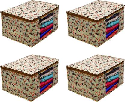 ANNORA INTERNATIONAL Beige Patti Pack of Saree Cover, Multipurpose Storage bag Pack Of 4 Non Woven Storage organizer/ Saree Cover/Cloth Cover Transparent window covers for cloth, storage cover