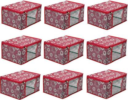 bapu creation 100 gsm white flower with light maroon background sari cover packof9