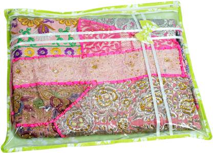 AARON INC Single Saree Cover High-Quality Single Saree Cover Storage Bag For Wardrobe Organizer Premium Saree Storage bag Green Flower Printed saree cover Pack of 1
