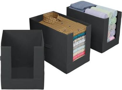 uhi Non Woven Large Capacity Shirt Stacker / Foldable & Stackable Closet Wardrobe Cupboard Organizer / Foldable Storage Box / Multipurpose Clothes Organizer 3 Piece