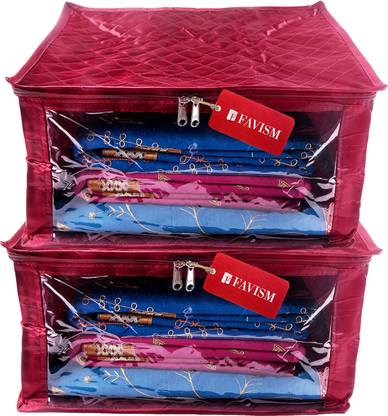 FAVISM Designer 9 Inch Height Side Transparent Big Saree Covers - Set of 2 Pcs. Maroon00212
