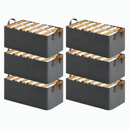 Masoom PACK OF 6 Wardrobe Organizer for Clothes with Metal Frame and Handles Clothes Organizer for Wardrobe Storage Box 26 LTR Storage Box For Storage Clothes Pants Jeans MK 2
