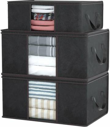 infinity craft Combo Of 3 Underbed Storage Bag With Side Handles Storage Organizer Blanket Storage Bag for Wardrobe Organizer Blanket Cover with a large Transparent Window