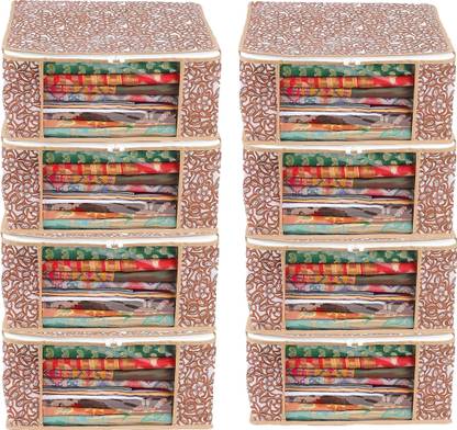 ANNORA INTERNATIONAL Set Of 8 Beige High Quality Non Woven With Window Saree cover/Wardrobe Organizer Clothes /Storage Cover Storage Space Saver Multipurpose Bag/ Wardrobe Storage Organizer Storage Box