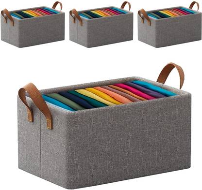 PRO99S Wardrobe Organizer for Clothes 26L with Metal Frame Rectangle Storage Baskets Collapsible Cloth Storage Box Storage Organizer Basket Cubes PACK OF 4 Storage Box with Handles Shelf Basket for Storage Clothes Pants Jeans Sweater