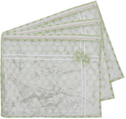 PRAHAN INTERNATIONAL Single Saree Cover High-Quality Single Saree Cover Storage Bag For Wardrobe Organizer Premium Saree Storage bag Green Botti Printed saree cover Pack of 3