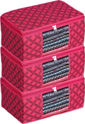 PRAHAN INTERNATIONAL Set of 3 High Quality Non Woven With Window Saree cover/Wardrobe Organizer Clothes cover/Storage Cover/Cloth Organizer Cover Storage Space Saver Multipurpose Bag/ Wardrobe Storage Organizer Storage Box ? PR077_SC_XL
