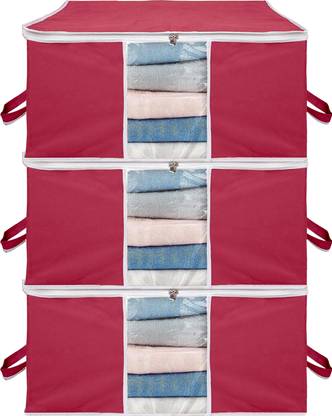 Ankit International Jumbo Storage Bag With Zip Underbed Storage Cover Front Transparent Window And Side Handle Blanket Cover Wardrobe Organizers for Clothes, Space Saver Box Pack of 03 SF159XL75JUMBO3215482548246