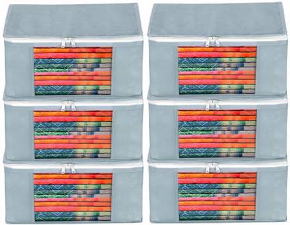 Maganda Non Woven Fabric Saree Cover/ Clothes Organizer with Transparent Window and Zipper Closure | Pack of 6 Foldable Multipurpose Storage