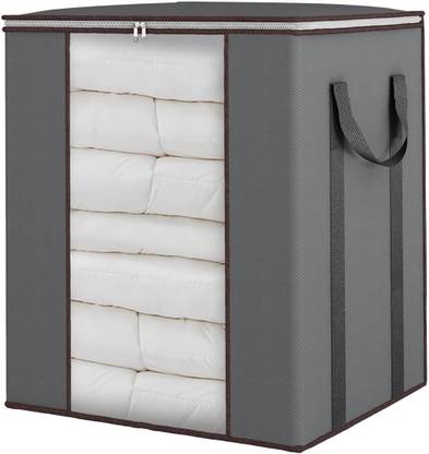 uhi Extra Large Blanket Storage Bags 90L Dustproof Transparent Window Pillow Sheet Foldable Clothes Storage Organizer Container Reinforced Handles Breathable Double Bed Quilt, Saree Bag, Lehnga Storage & Wardrobe Organizing Pack of 1