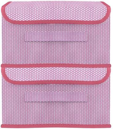 infinity craft Non Woven Multipurpose Zig Zag Large Size Storage Box Bin With Lid & Side Handle Wardrobe Closet Organizer for Organizing Toys, Clothes, and Books 2 Pcs