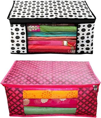Royal Lifestyle Non Woven Saree Cover | garment cover | storage bag RL_White Polka & Red Check_02