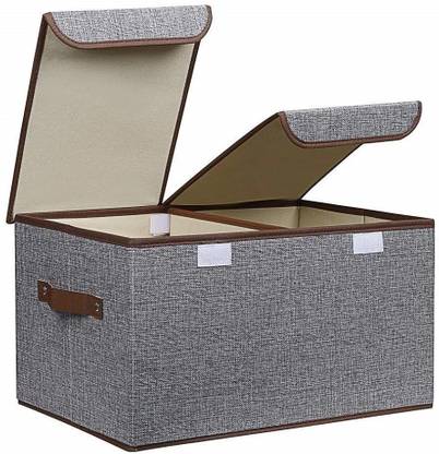 ELITEHOME Clothes Organizer 2 Grid Linen Cloth Storage Box Garment Cover Cloth Organizer Wardrobe Organiser EL-2G1