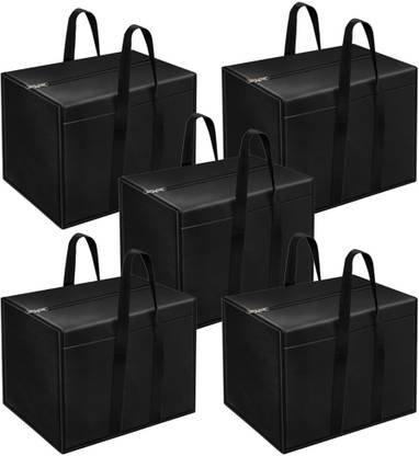 TUFRY Moisture Proof Multi-Purpose Storage Bag Clothing Storage Organiser Toy Storage, Stationery Paper Storage Bag with Zipper & Strong Handles | Pack of 5