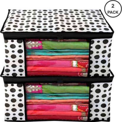 Layered Foldable Saree Covers Clothes Storage Bag / With Transparent Window And Zip Lehenga, Suit, Dress,& Accessories Pack Of 2