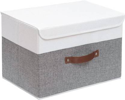QUAIL Non-Woven Foldable Large Size Jute Printed Storage Box with Lid & Handles Collapsible Storage Bin for Organizing Toys, Clothes, and Books Pack of 1