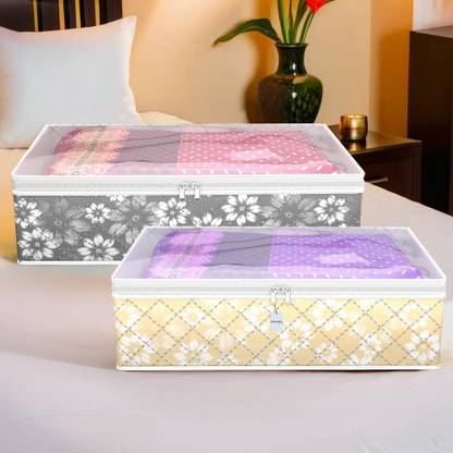 HOMESTIC by Kuber Industries Lehenga Cover Flower Quilted Lehenga Storage Bag with Top Visible Window|Pack of 2|Multi Cloth Storage