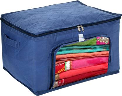 HOMESTIC by Kuber Industries Living Box Non-Woven Living Box Cloth Storage Boxes for Wardrobe With Window (Blue) 54HT04093