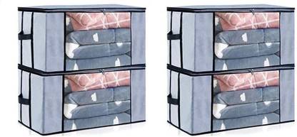 RooCraft Foldable Non-Woven Fabric Storage Bags with Transparent Window & Zipper 4 Pieces Multipurpose Storage Organizers for Clothes, Sarees, Blankets, Quilts, Toys – Large Capacity Bags