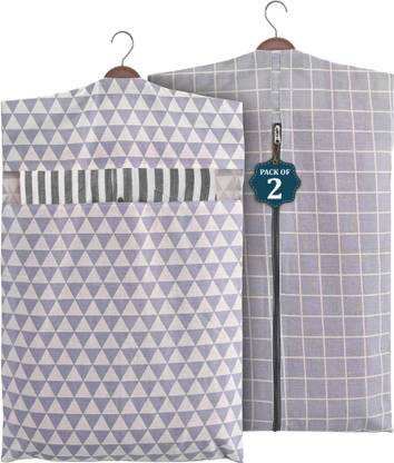 KUBER INDUSTRIES Storage Bags 2 Pcs Cotton Hanging Clothes Packing Bags | Printed - Light Grey & Grey 108KM41273