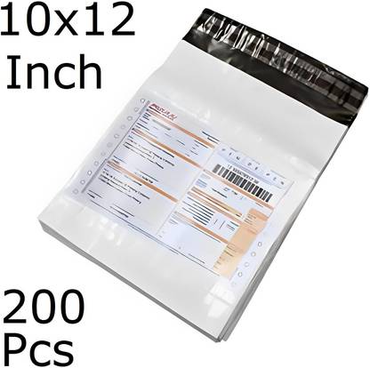 ABS Industries 10X12 Inch [Pack of 200] Tamper Proof Courier Bags 60 Micron With POD Permanent Self Adhesive Seal Poly Bag/Envelopes/Pouches/Cover/Packing Material Waterproof Parcel Polybags for Shipping & Packing