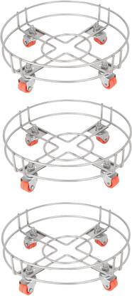 Shengshou Stainless Steel Cylinder Trolley with Wheels (Set Of 3) | Gas Trolly / Cylinder Stand Gas Cylinder Trolley