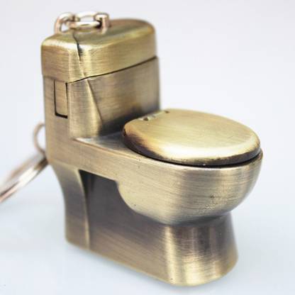 Orelius Fire Mini Flush Toilet Open Flame Butane Gas| Metal Toilet Key Chain Steel Gas Lighter