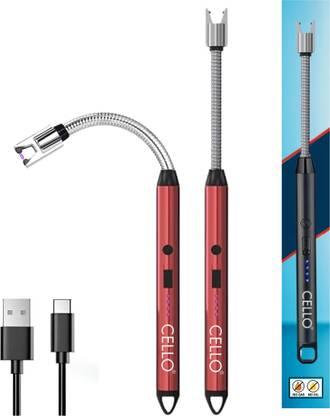 cello USB Rechargeable Flexible Arc Lighter - Windproof & Flameless Plasma Design Steel, Ceramic Electronic Gas Lighter