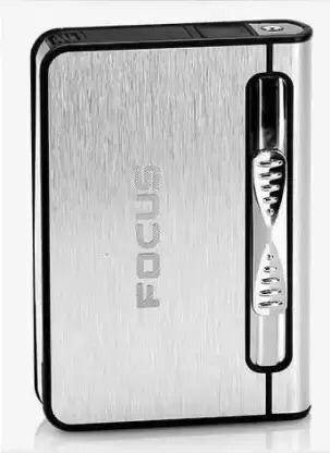 Daz Cam Ultra Thin Cigarette Case with inbuilt Cigarette Lighter I 10 Cigarette Holder Steel Gas Lighter