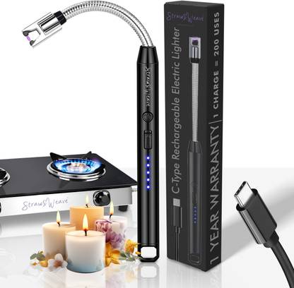 Strawandweave Rechargeable Plasma Gas Lighter – Flexible, Windproof, C-Type, 1 Yr Warranty Plastic Electronic Gas Lighter