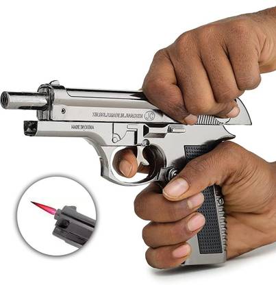 BIKRIFY ™ 608 Heavy Metal Pistol Shape Barrel Pull Back System & Leather Holster Gun lighter| Jet Flame | Stainless Steel Body Pocket Lighter