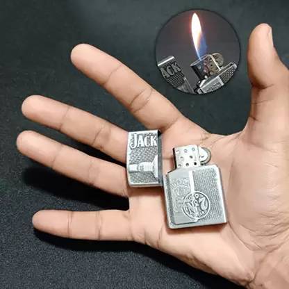 VIOVI Silver Jack Daniels Bottle Shape Flint Wheel Full Metal Body Lighter Windproof Gas Refillable & Reusable Unique Zippo Style Cigarette Lighter Pocket Lighter