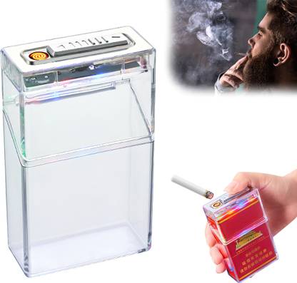 VUSTICA Cigarette Case with Lighter, Slim Cigarette Box Holder for Smoking for Men Plastic Electronic Gas Lighter