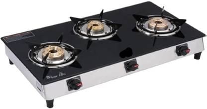 Siddhi Laxmi 3 Burner Glasstop Gas stove Glass Manual Gas Stove