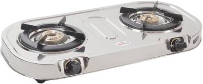 HY FLAME Double Burner Glider With Steel Body Stainless Steel Manual Gas Stove